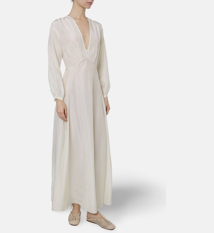 Forte-Forte Habotai Silk Long-sleeve Dress, Model View