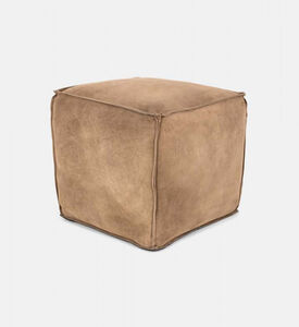 Home Deco and More Cuby Suede Leather Square Pouf, Olive, Packshot View
