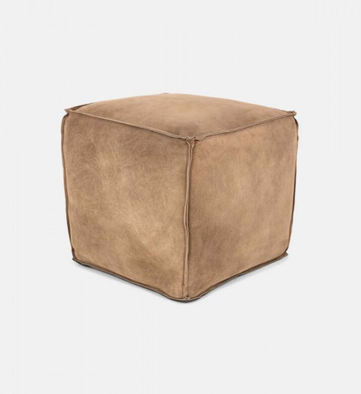 Home Deco and More Cuby Suede Leather Square Pouf, Olive, Packshot View