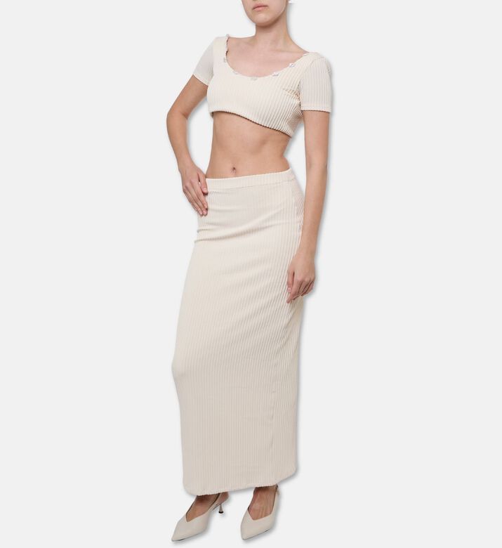 Palmacea Chloe Ribbed Knit Pencil Midi Skirt, Model View