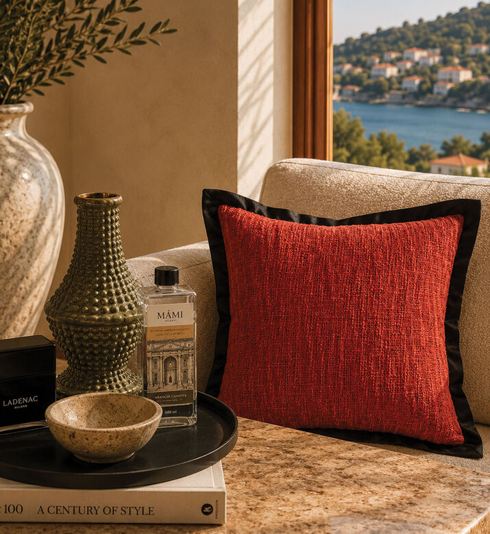 Home Deco and More Carpi Flange Two-tone Cushion, Brick, Packshot View