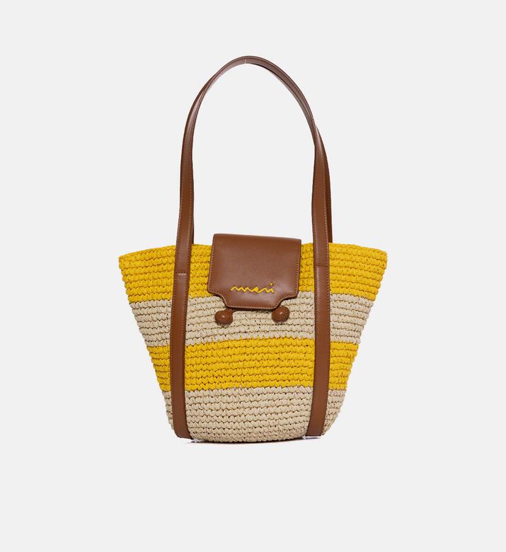 Trunkaroo Raffia Leather-trimmed Striped Small Tote Bag