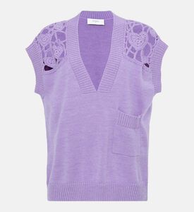 Wool Lace-details V-neck Vest