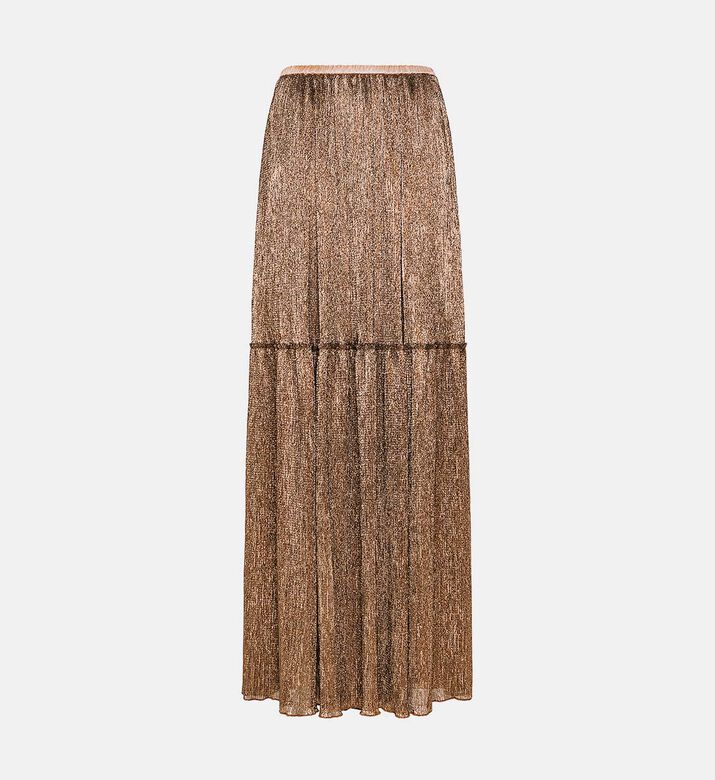 Crinkled Lamé Tiered Maxi Skirt