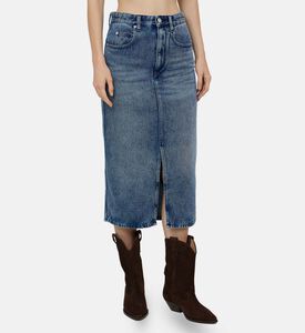 Button Closure Denim Midi Skirt