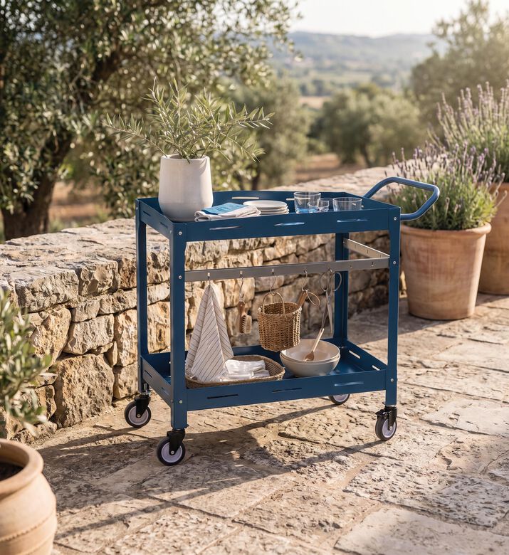 Home Deco and More Zuing Side Handle Outdoor Trolley, Navy, Packshot View