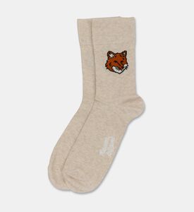 Maison Kitsune Embroidered Patch Ribbed Knit Crew Socks, Camel, 40-45, Packshot View