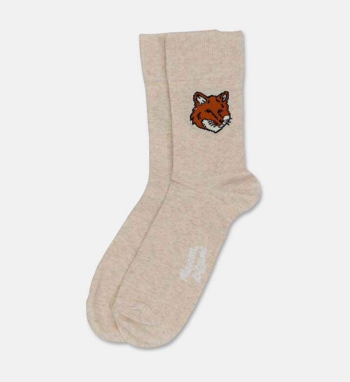 Maison Kitsune Embroidered Patch Ribbed Knit Crew Socks, Camel, 40-45, Packshot View
