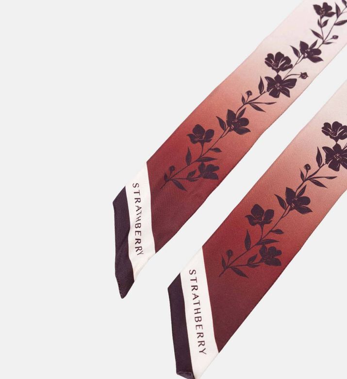 Strathberry Silk Skinny Floral-print Scarf, Burgundy, Packshot View Strathberry Silk Skinny Floral-print Scarf, Burgundy, Packshot View