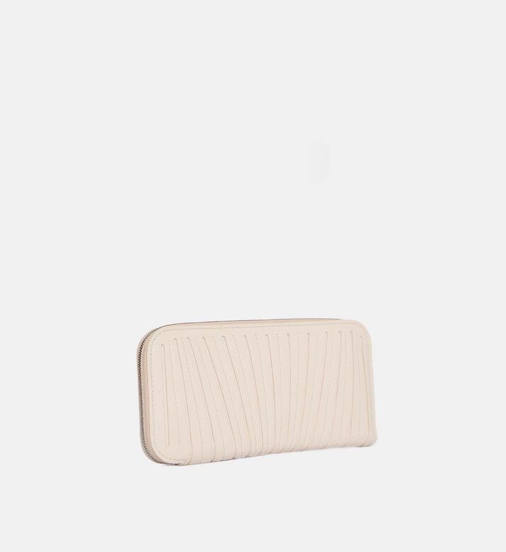 Camille Fournet Pleated Calf Leather Wallet, Cream, Packshot View