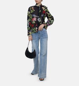 Floral Bird-print Tie-neck Blouse