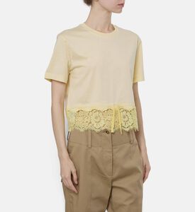 Patou Lace Hem Gathered T-shirt, Yellow, L, Model View