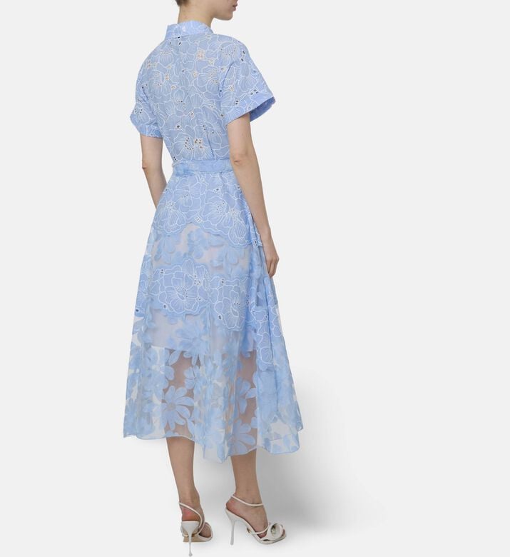 Beatrice B Embroidered Short-sleeve Midi Dress, Model View