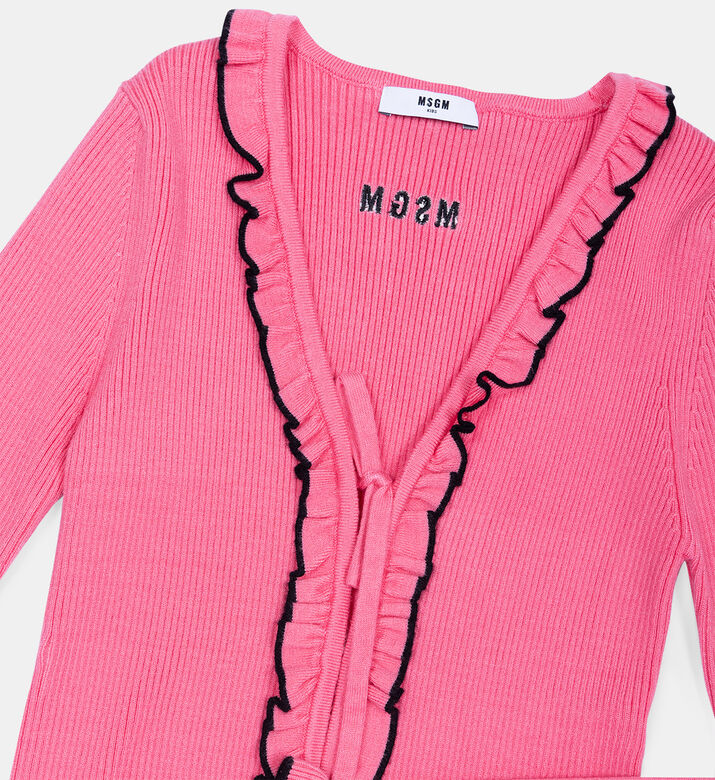 Logo-embroidered Ruffled Cardigan