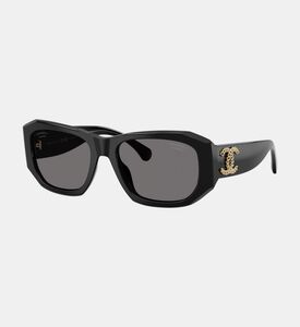 Chanel Acetate Rectangular Havana Sunglasses, Black, Packshot View