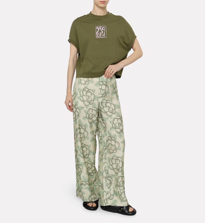Marni Logo-print Puff Sleeve Top, Olive, 44, Model View