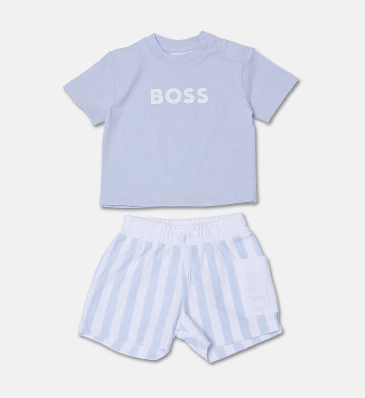 Boss Organic Cotton T-shirt Striped Shorts Set, Blue, 18m, Packshot View