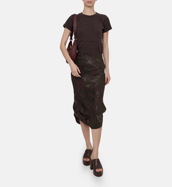 Shiny Floral-print Asymmetrical Midi Skirt