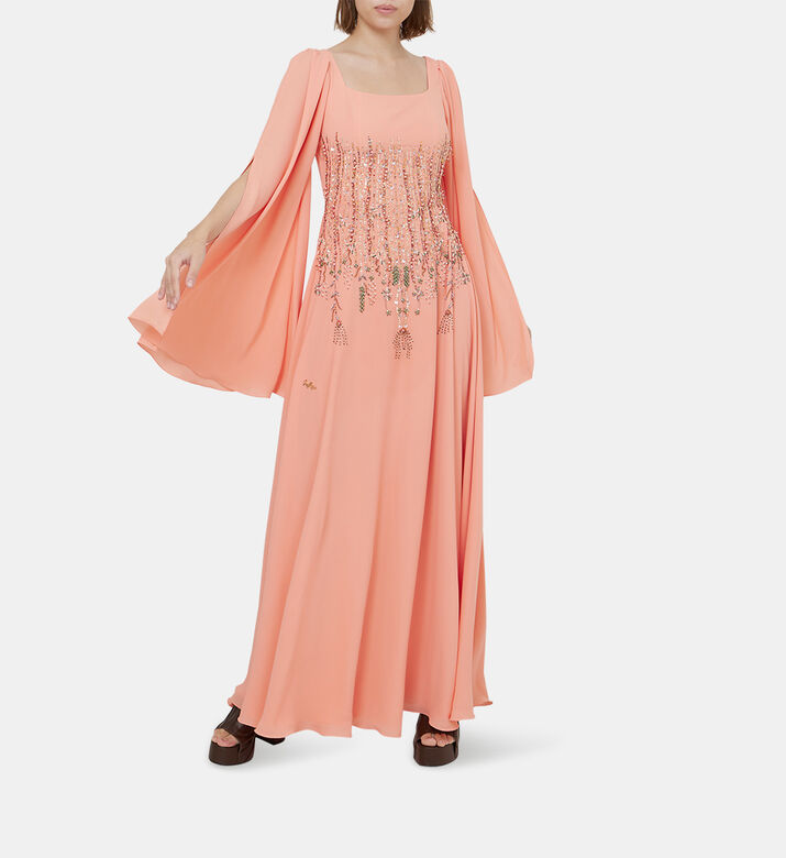 Rhinestones-embellished Square Neck Maxi Gown