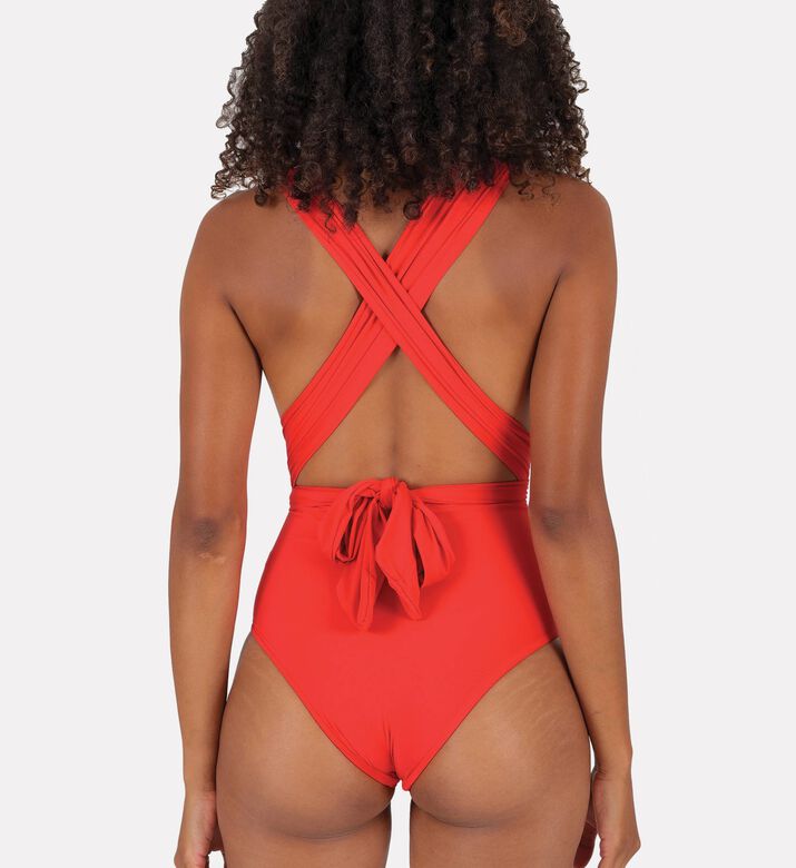 Rio De Sol Cross-front Belted One-piece Swimsuit, Model View