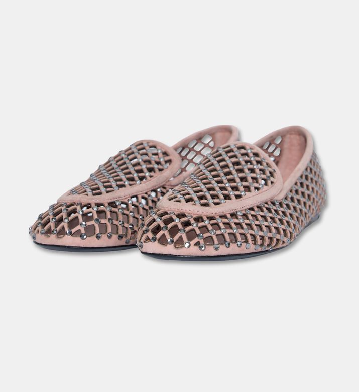 Lola Cruiz Crystal-stud Suede Loafers, Nude, Eu-38, Packshot View