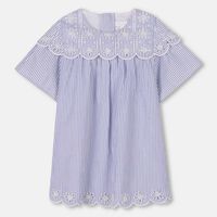 Flower Embroidered Striped Dress