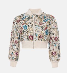 Floral-embroidery Beaded Bomber Jacket