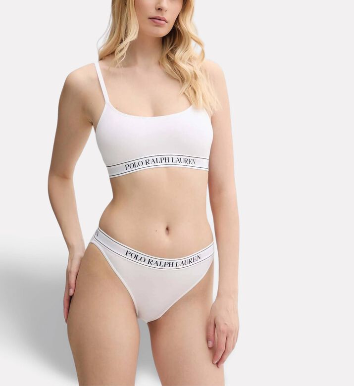 Polo by Ralph Lauren Logo-waistband High-waist Thong, White, S, Model View