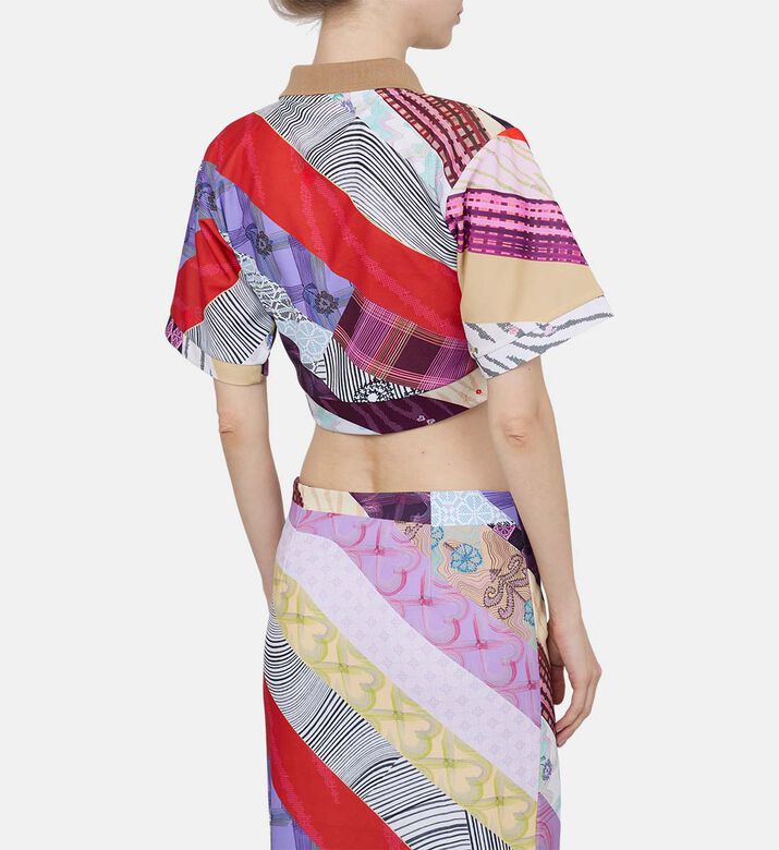 Silver Buttons Polo Collar Crop Top