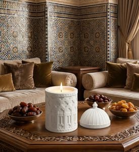 Silsal Arabian-inspired White Filled Candle Jar, Packshot View