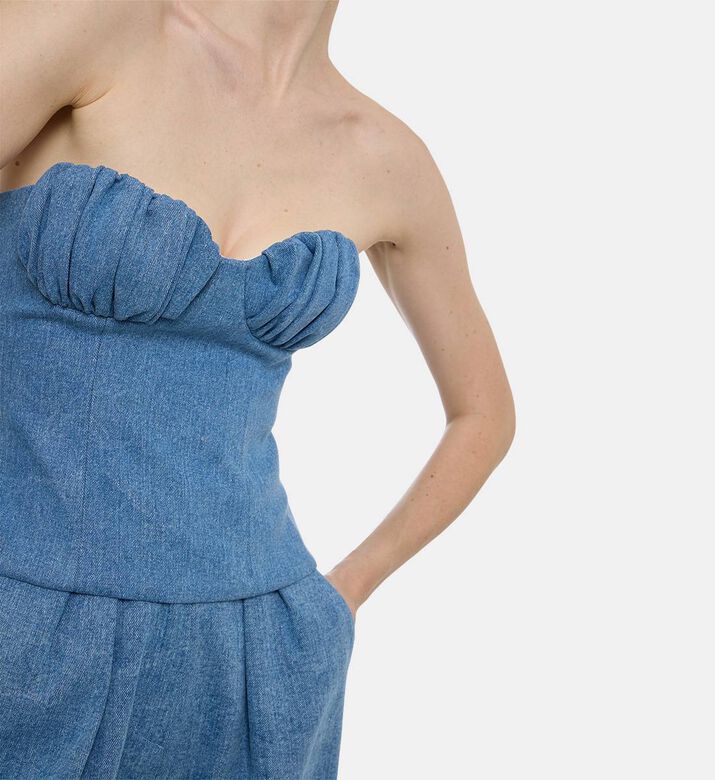 Rowen Rose Ruched Sleeveless Denim Corset, Model View