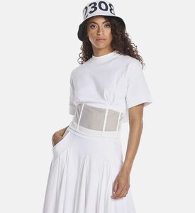 تيشيرت كورسيه شبكي بطيات عند الصدر