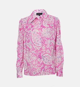 Luisa Spagnoli Bonifico Paisly Buttoned Cuffs Blouse, Pink, L, Packshot View