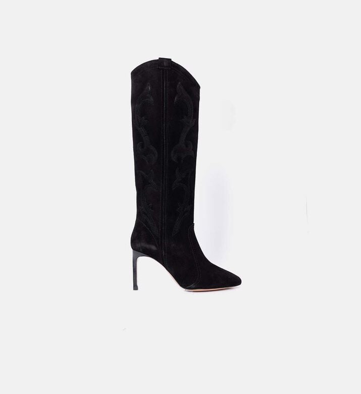 Suede Leather Western-inspired Embroidery Stiletto Boots
