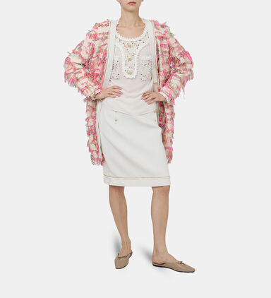 Chain-trimmed Distressed Long Blazer