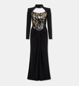 Michael Cinco Draped Bodice Cutout Long Evening Gown, Packshot View