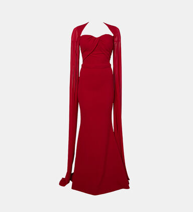 Cape-sleeved Long Dress