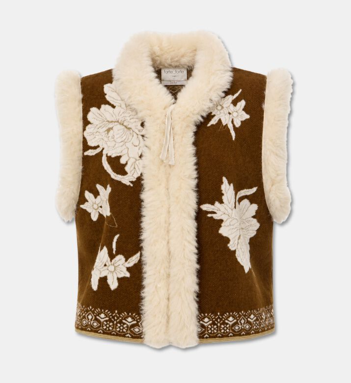 Forte-Forte Lotus Embroidered Shearling-trim Vest, Packshot View