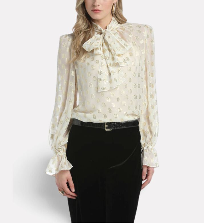 Luisa Spagnoli Lenticchia Gold Paisley-print Blouse, Model View