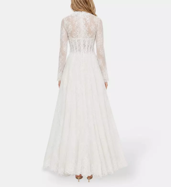 L Atelier Du Luxe Chantilly Lace Long-sleeve Gown, Model View