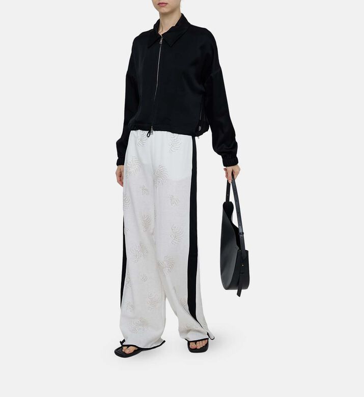 Linen Embroidered Satin Details Trousers