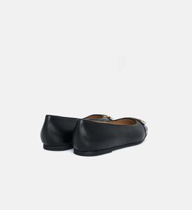 حذاء باليه مسطح جلد بعلامة تجارية ذهبية