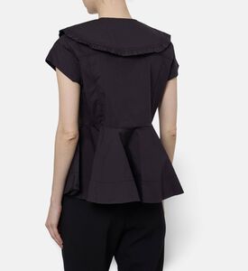 Ganni Ruffled Button-down Peplum Blouse, Black, 38, Model View