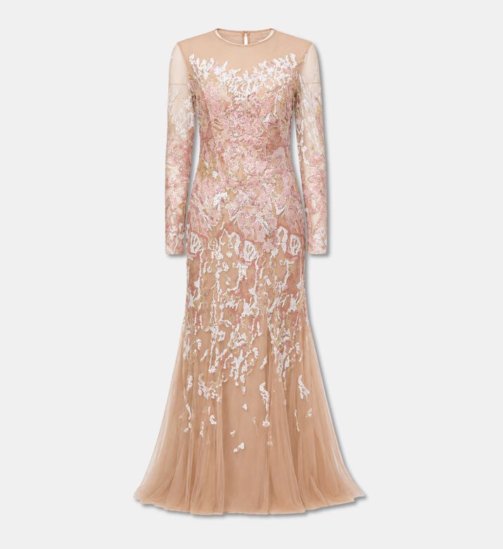 Michael Cinco Illusion Lace-embroidered Evening Gown, Packshot View