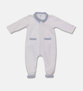 My First Collection Contrast-collar Long-sleeve Rompersuit, Blue, 6m, Packshot View