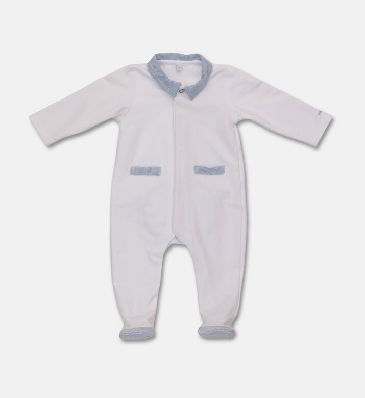 My First Collection Contrast-collar Long-sleeve Rompersuit, Blue, 6m, Packshot View