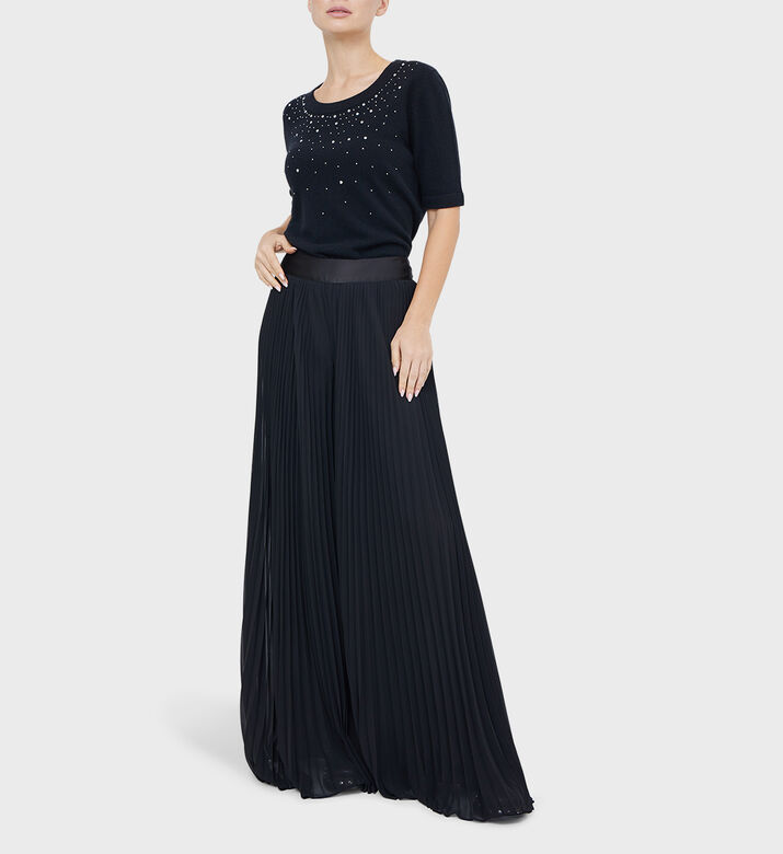 Wide-legged Flared Pleated Pants