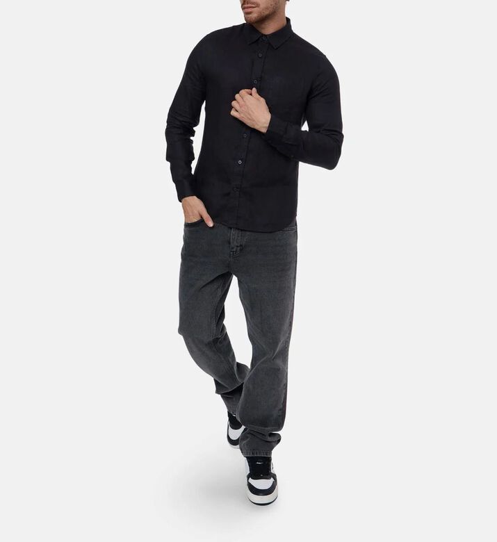 Vince Button-down Long-sleeve Shirt, Black, S, Model View