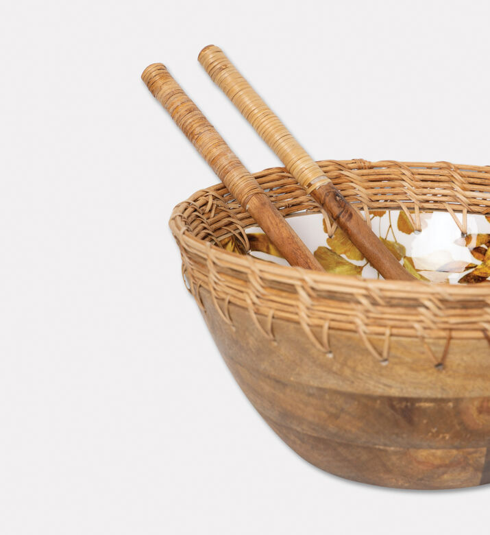 Home Deco and More Cane-woven 3-piece Border Leaf-print Bowl Set, Packshot View