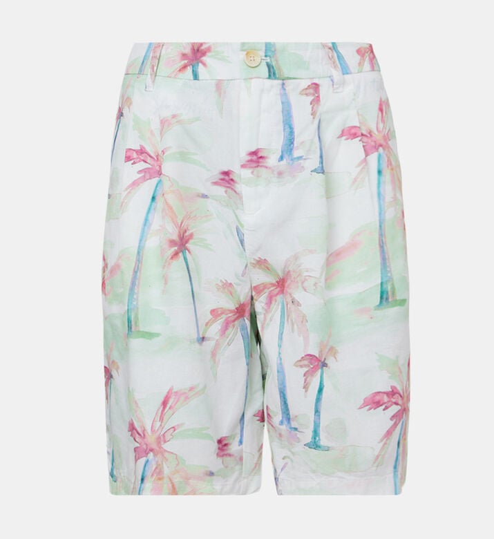 Twill Printed Pleated Bermuda Shorts Twill Printed Pleated Bermuda Shorts